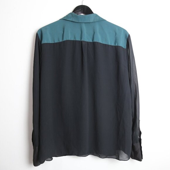 W118 By Walter Baker Contrast Green Black Long Sleeve Blouse Size Large - Picture 6 of 9